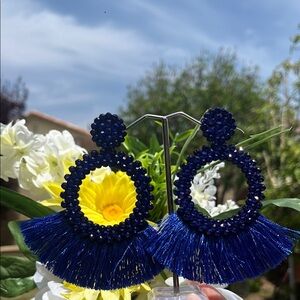 Blue Beaded Hoop Earrings